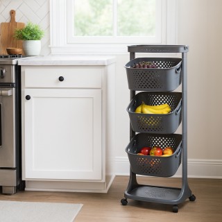 BAKAJI Μαύρο Καρότσι Κουζίνας με Ράφια Προπυλενίου για Φρούτα και Λ...