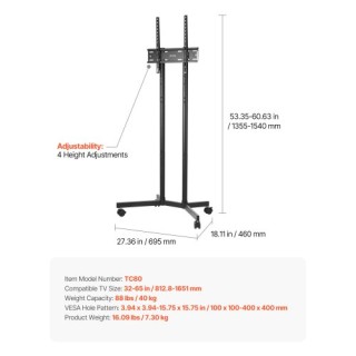 VEVOR Κινητό Τρόλεϊ Τηλεόρασης για Οθόνες 32-65 ιντσών έως 40 κιλά ... VEVOR Κινητό Τρόλεϊ Τηλεόρασης για Οθόνες 32-65 ιντσών έως 40 κιλά ...