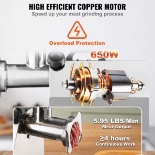 Ηλεκτρικός Κρεατομηχανή VEVOR, 8.3 Λβ/Λεπτό, 650W (4600W MAX), Ανοξ... Ηλεκτρικός Κρεατομηχανή VEVOR, 8.3 Λβ/Λεπτό, 650W (4600W MAX), Ανοξ...