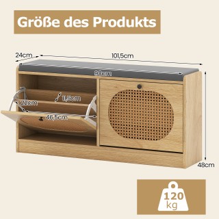 Costway Πάγκος Παπουτσιών από Ρατάν με 2 Κλαπέτα και Ρυθμιζόμενα Ρά...