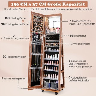 Costway  Στυλάτη Ντουλάπα Κοσμημάτων με Ολόσωμο Καθρέφτη και LED Φω...