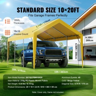 Αντικατάσταση Καλύμματος Carport VEVOR 10x20 ft, Αδιάβροχο & UV Προ... Αντικατάσταση Καλύμματος Carport VEVOR 10x20 ft, Αδιάβροχο & UV Προ...