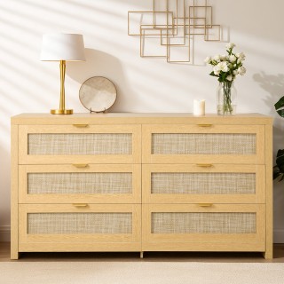 VEVOR Συρταριέρα Rattan 6 Συρταριών, Διπλή, με Μεταλλικές Λαβές, Μπ...