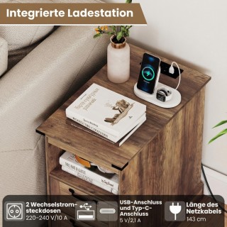 Costway Στενό Κομοδίνο με Σταθμό Φόρτισης, Ανοιχτό Αποθηκευτικό Χώρ...