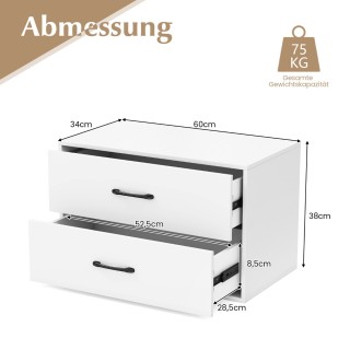 Costway Λευκή Ξύλινη Συρταριέρα με 2 Συρτάρια, Στοιβαζόμενη, 60 x 3...