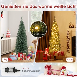 Costway Πράσινο Τεχνητό Χριστουγεννιάτικο Δέντρο 150 εκ. με Φωτισμό...