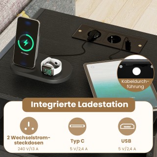 Costway Βοηθητικό Τραπεζάκι με Βιομηχανικό Στυλ και Σταθμό Φόρτισης...