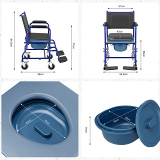 BAKAJI Αναπηρικό Καροτσάκι με Υποπόδιο και Αφαιρούμενη Λεκάνη με Κα...