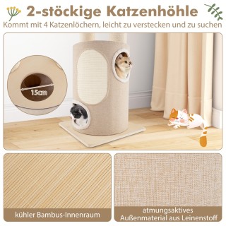 Costway Μεγάλο Δέντρο Γάτας με 2-όροφη Κολώνα Ξυσίματος και 2 Αιώρε...