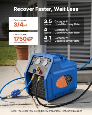 VEVOR Φορητή Συσκευή Ανάκτησης Ψυκτικού, 3/4 HP 220V 50Hz για Οικια...