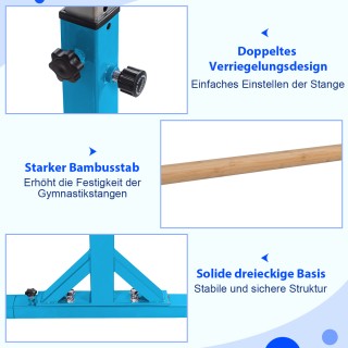Costway Ρυθμιζόμενη Μπλε Μπάρα Γυμναστικής 250 x 132 x 140 cm SP369...
