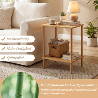 Costway Σετ 2 Ορθογώνια Βοηθητικά Τραπεζάκια 2 Επιπέδων από Μπαμπού...
