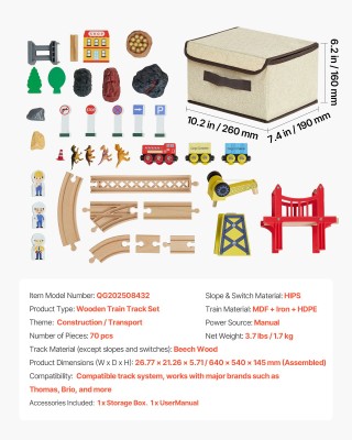 VEVOR Σετ Ξύλινου Τρένου 70 Τεμαχίων με Μαγνητικό Γερανό, Ξύλινη Σι... VEVOR Σετ Ξύλινου Τρένου 70 Τεμαχίων με Μαγνητικό Γερανό, Ξύλινη Σι...