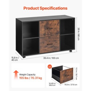 VEVOR Κινητό Ξύλινο Ντουλάπι Αρχείων 100 x 40 x 66 cm με 2 Συρτάρια...