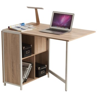 BAKAJI Πτυσσόμενο Γραφείο με Επεκτεινόμενη Βιβλιοθήκη από Ξύλο και ...