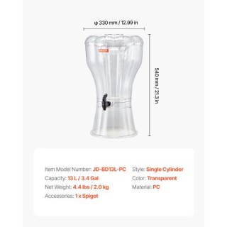 VEVOR Διανομέας Ποτών 13L με Βρυσάκι για Πάρτι Πλαστικός YLFPQSLFPQ...