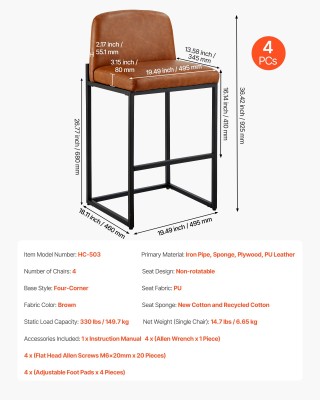VEVOR Σετ 4 Σκαμπό Μπαρ: Μοντέρνα Καφέ Ποδιά, Ύψος Καθίσματος 68cm,... VEVOR Σετ 4 Σκαμπό Μπαρ: Μοντέρνα Καφέ Ποδιά, Ύψος Καθίσματος 68cm,...