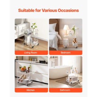 VEVOR Διαφανές Ακρυλικό Τραπέζι με Ρόδες, 2 Επίπεδα, 30.5 x 41.6 x ...