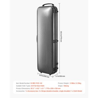 VEVOR Φορητή Θήκη Βιολιού 4/4 από Συνθετικές Ίνες Άνθρακα XTQHZFXFH...