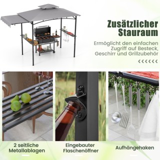 Costway Περίπτερο Ψησταριάς με Πλευρική Τέντα & Διπλή Στέγη & Πλευρ...