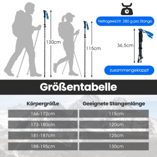 Costway Πτυσσόμενα Μπαστούνια Πεζοπορίας με Ταχεία Ασφάλιση για Ύψο...