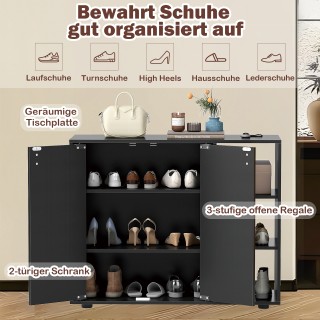 Costway Μαύρο Ντουλάπι Παπουτσιών με 2 Πόρτες & Ρυθμιζόμενα Ανοικτά...