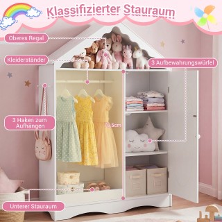 Costway Παιδική ντουλάπα σε σχήμα σπιτιού με καθρέφτη και ανοιχτή ρ...