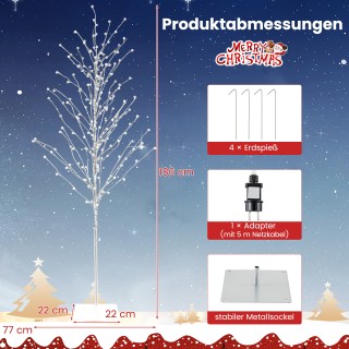 Costway 186 εκ. Τεχνητό Χριστουγεννιάτικο Δέντρο Σημύδας με Ζεστά Λ...