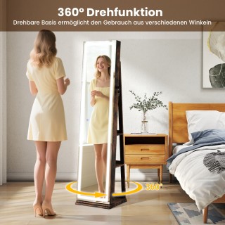 Costway Περιστρεφόμενη Κοσμηματοθήκη 360° με Φωτισμό & Καθρέπτη, Κα...