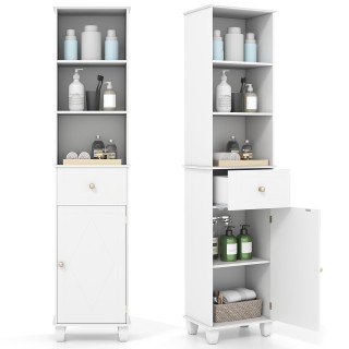 Costway Λευκή Λεπτή Ντουλάπα Μπάνιου 172 εκ. με 3 Ανοιχτά Ράφια, 1 ...