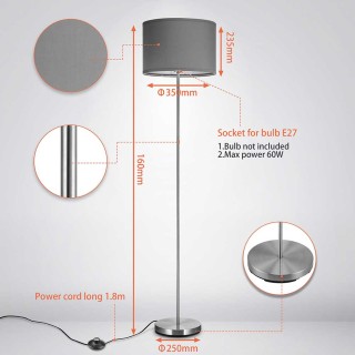 BAKAJI Λάμπα Δαπέδου 160cm Μοντέρνος Σχεδιασμός Καπέλο E27 60W Ύφα... BAKAJI Λάμπα Δαπέδου 160cm Μοντέρνος Σχεδιασμός Καπέλο E27 60W Ύφα...