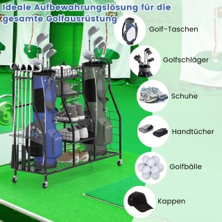 Costway Οργανωτής Τσάντες Γκολφ με Ρόδες για 2 Μαύρες Τσάντες Γκολφ...