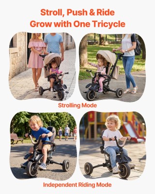 VEVOR Παιδικό Τρίκυκλο και Καρότσι 7 σε 1 με Χειρολαβή, Τέντα και Π...