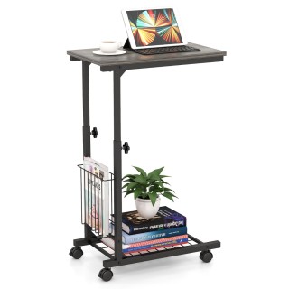Costway Ρυθμιζόμενο Τραπέζι Laptop με Καλάθι & Ρόδες Γκρι JV10488GR Costway Ρυθμιζόμενο Τραπέζι Laptop με Καλάθι & Ρόδες Γκρι JV10488GR