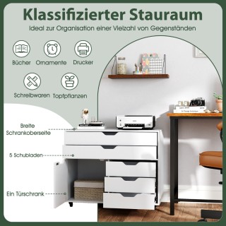 Costway Κινητός Λευκός Αρχειοθήκης με 5 Συρτάρια για Οργάνωση και Σ... Costway Κινητός Λευκός Αρχειοθήκης με 5 Συρτάρια για Οργάνωση και Σ...