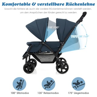 Costway Διπλό Καροτσάκι Γαλάζιο Αναδιπλούμενο με Ρυθμιζόμενη Πλάτη ...