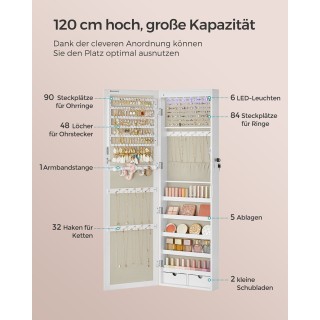 Κοσμηματοθήκη SONGMICS με Καθρέφτη και Κλειδαριά, Λευκή JJC093W01 Κοσμηματοθήκη SONGMICS με Καθρέφτη και Κλειδαριά, Λευκή JJC093W01