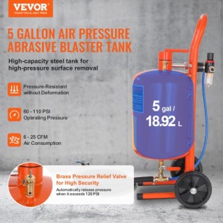 VEVOR  Αμμοβολή 5 Γαλονιών 60-110 PSI με 4 Ακροφύσια PSG5JL6125PS7X...