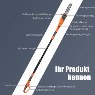 Costway  Ηλεκτρικό Πριόνι Κλαδέματος με Τηλεσκοπική Λαβή και Ρυθμιζ...