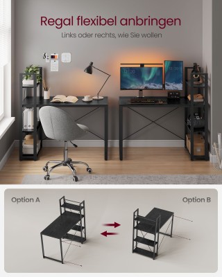 Γραφείο VASAGLE με Ράφια, 120 cm, Ebony Black Γραφείο VASAGLE με Ράφια, 120 cm, Ebony Black