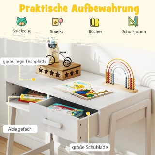 Costway Παιδικό Γραφείο με Καρέκλα και Συρτάρι Λευκό ξύλινο Σετ HY1...