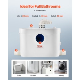 VEVOR Ισχυρή Αντλία Μακερατέρ για Υπόγειο Τουαλέτας και Νιπτήρα MTJ...