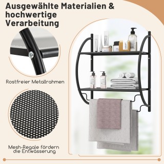 Costway Μεταλλική Μαύρη Κρεμάστρα Πετσετών με Ράφι Μπάνιου 45x25,5x...