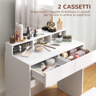 HOMCOM  Τραπέζι Μακιγιάζ με Καθρέφτη, 3 Ράφια, 2 Συρτάρια και Σκαμπ...