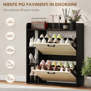 HOMCOM Λεπτή Παπουτσοθήκη με 2 Ανακλινόμενα Συρτάρια και 3 Ανοιχτού...