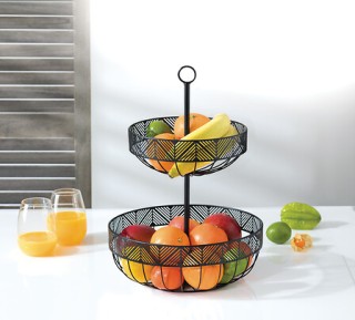 Διπλή Μεταλλική Φρουτιέρα με Σχέδιο Frieze 43 x 30,5 cm Μαύρο 15428...