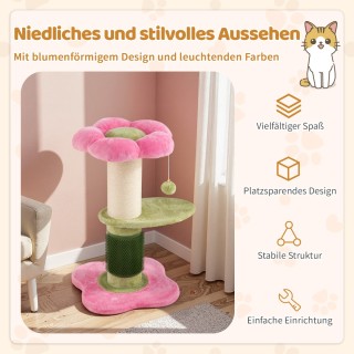 Costway Ροζ Γατόδεντρο 69εκ με Ανθισμένη Κορυφή και Μαλακή Πλατφόρμ...