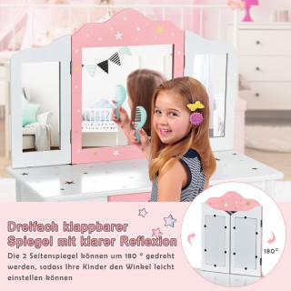 Costway Παιδικό Τραπέζι Μακιγιάζ Πριγκίπισσα με Συρτάρι και Αναδιπλ...