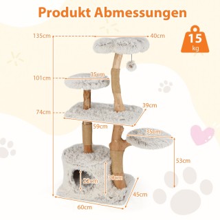 Costway  135cm Ξύλινος Ονυχοδρόμιο με Φωλιά Γάτας, Άνετη Πλατφόρμα ...