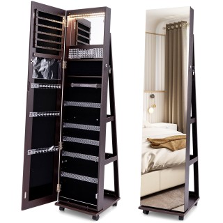 Costway Κλειδωμένο Ντουλάπι Κοσμημάτων με Ενσωματωμένο Καθρέφτη Μακ...